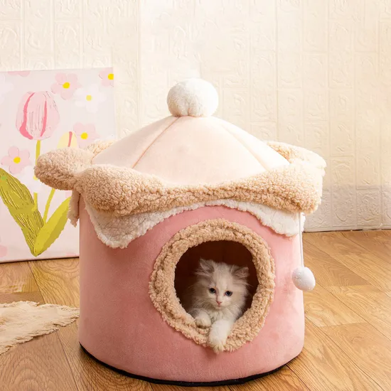 静かな時間フード付き猫ペットベッド